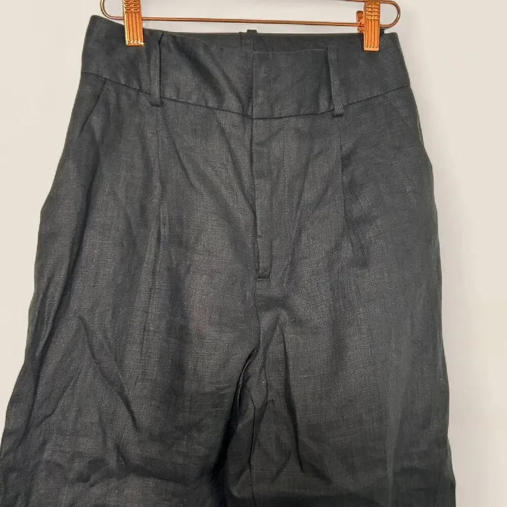 zara black linen trousers | xs new high waist tapered clean girl coastal